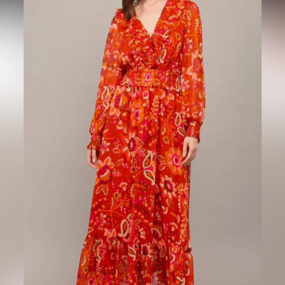 Fate Chiffon Floral Ruffle Dress NWT